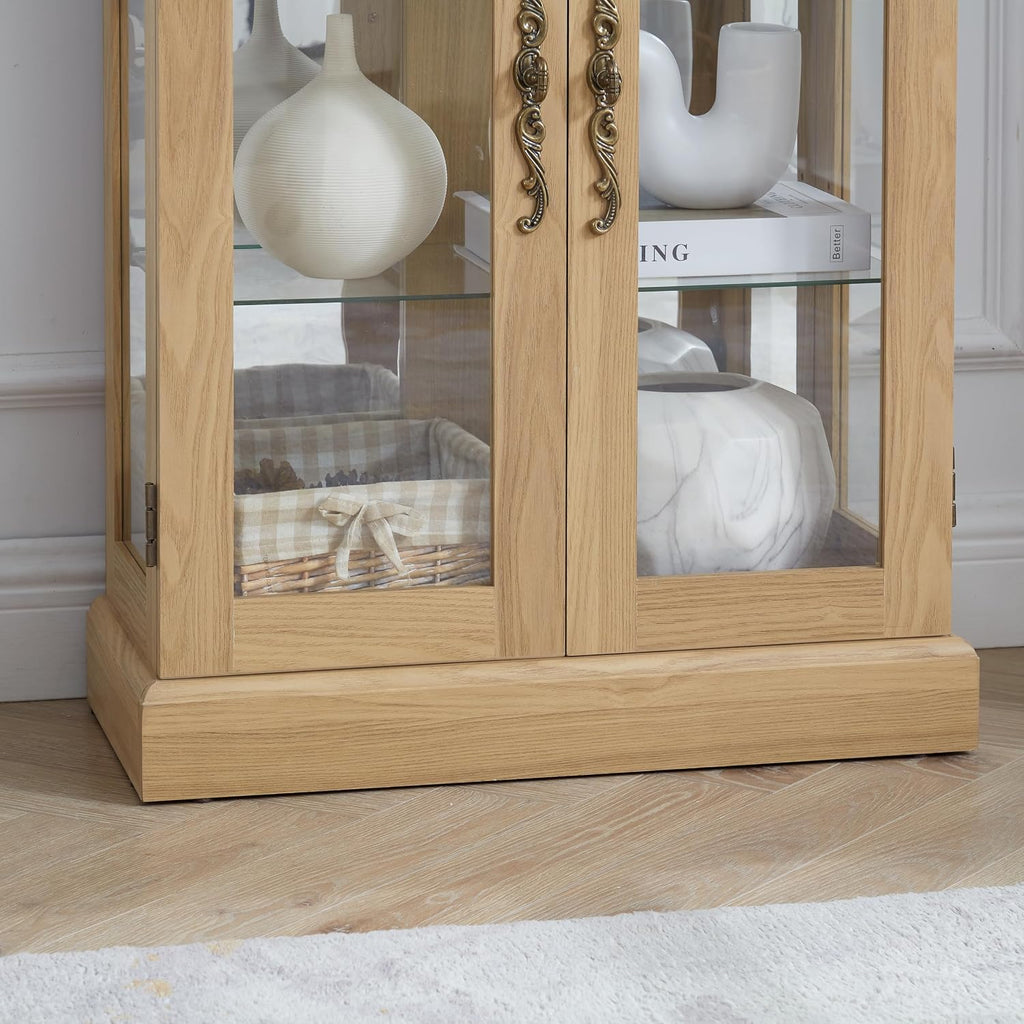 Ball & Cast Lighted Curio Cabinet,6-Tier Glass Display Cabinet with Adjustable Glass Shelves and Mirrored Back Panel for Living Room,Pantry Light Bulb Included,Light Oak