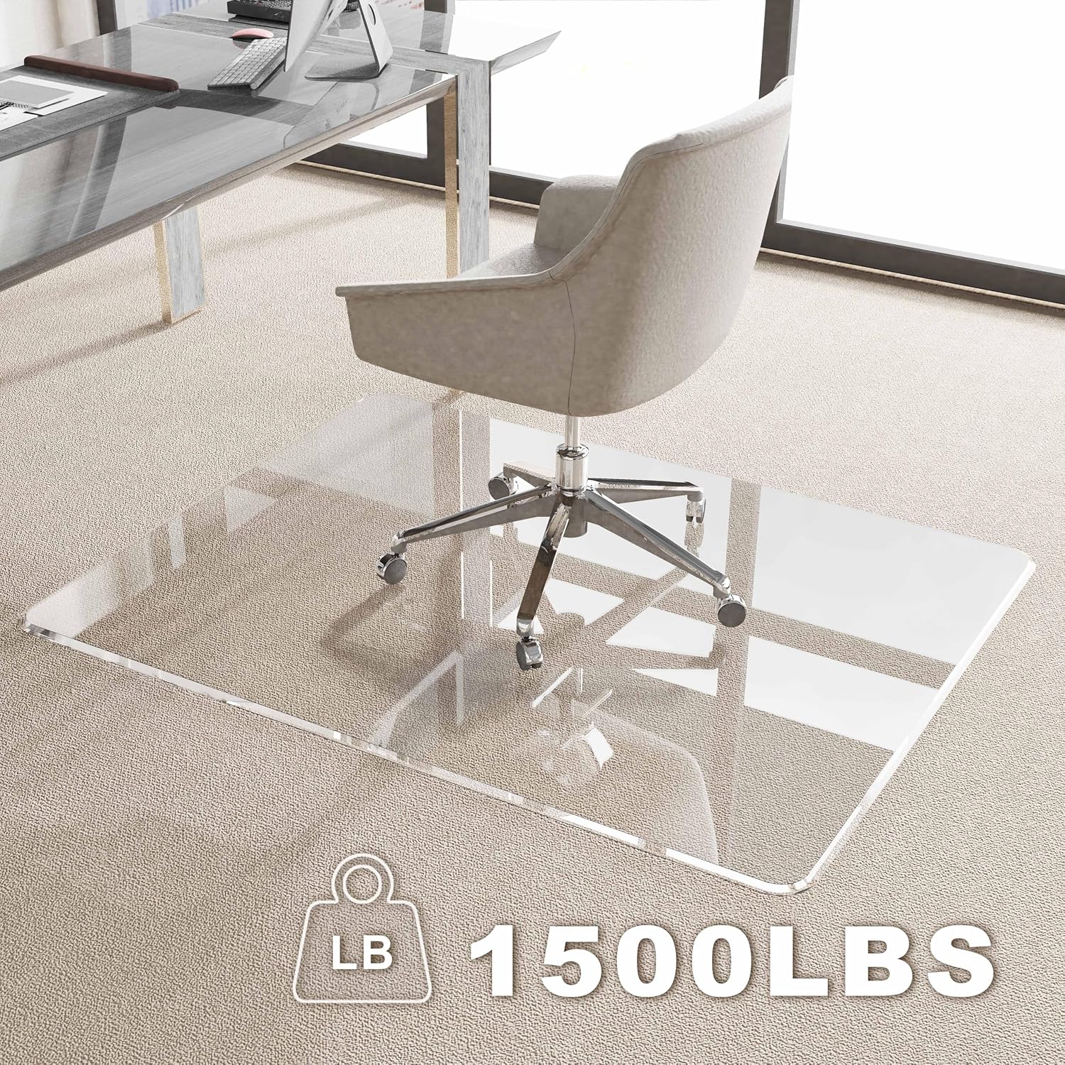 Beveled Edge Office Chair Mat for Carpet or Hardwood Floor Crystal Clear 36' x 48' for a Smooth Glide and Easy Roll On/Off, Heavy Duty and Non-Slip Floor Ultimate Clear Chair Mat