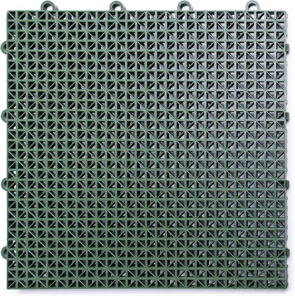 Big Floors DuraGrid Deck Tiles, Interlocking Outdoor Tiles for Patio, Self-Draining, UV-Resistant, Water-Resistant Modular Flooring, Easy Install (Green, 24 Pack)
