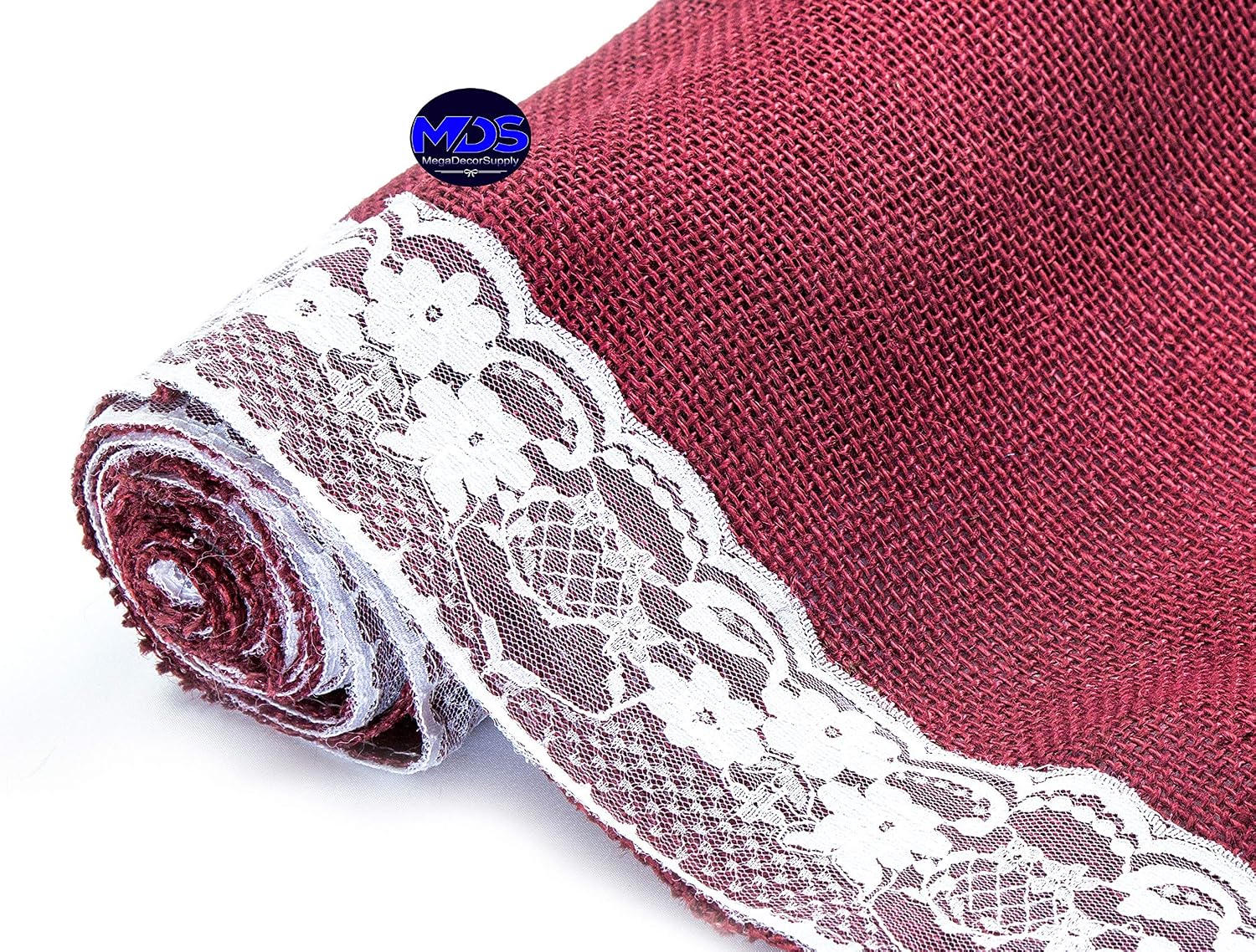MDS Pack of 15 Wedding 12 x 108 inch Burlap Lace Hessian Table Runner Rustic Maroon Jute Country Vintage for Wedding Banquet Decoration – Maroon Lace Jute Burlap