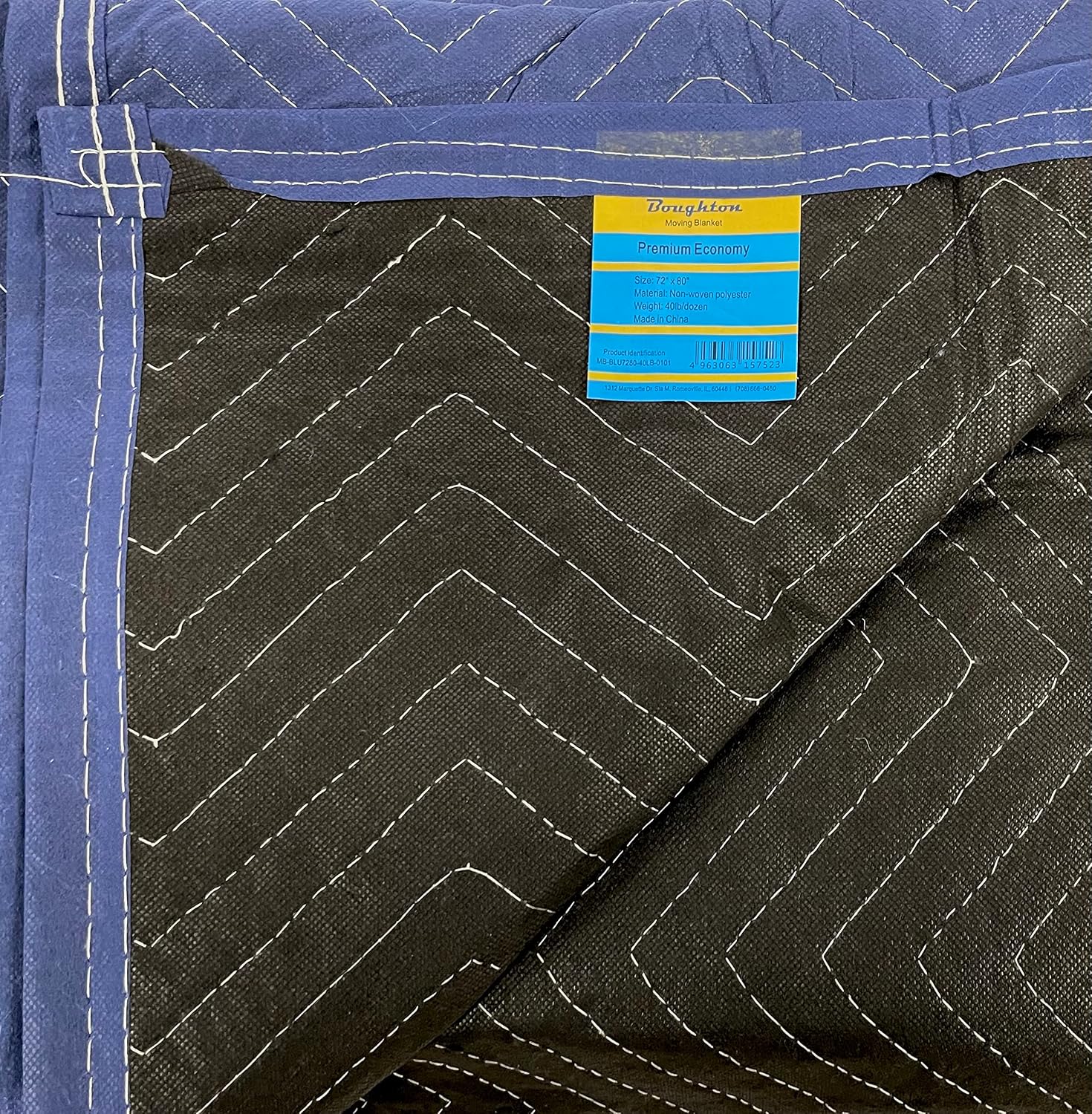 12 Premium Economy Moving Blankets - 80' Long x 72 Wide - 35lb/dozen - Front Blue and Back Black (12pack)