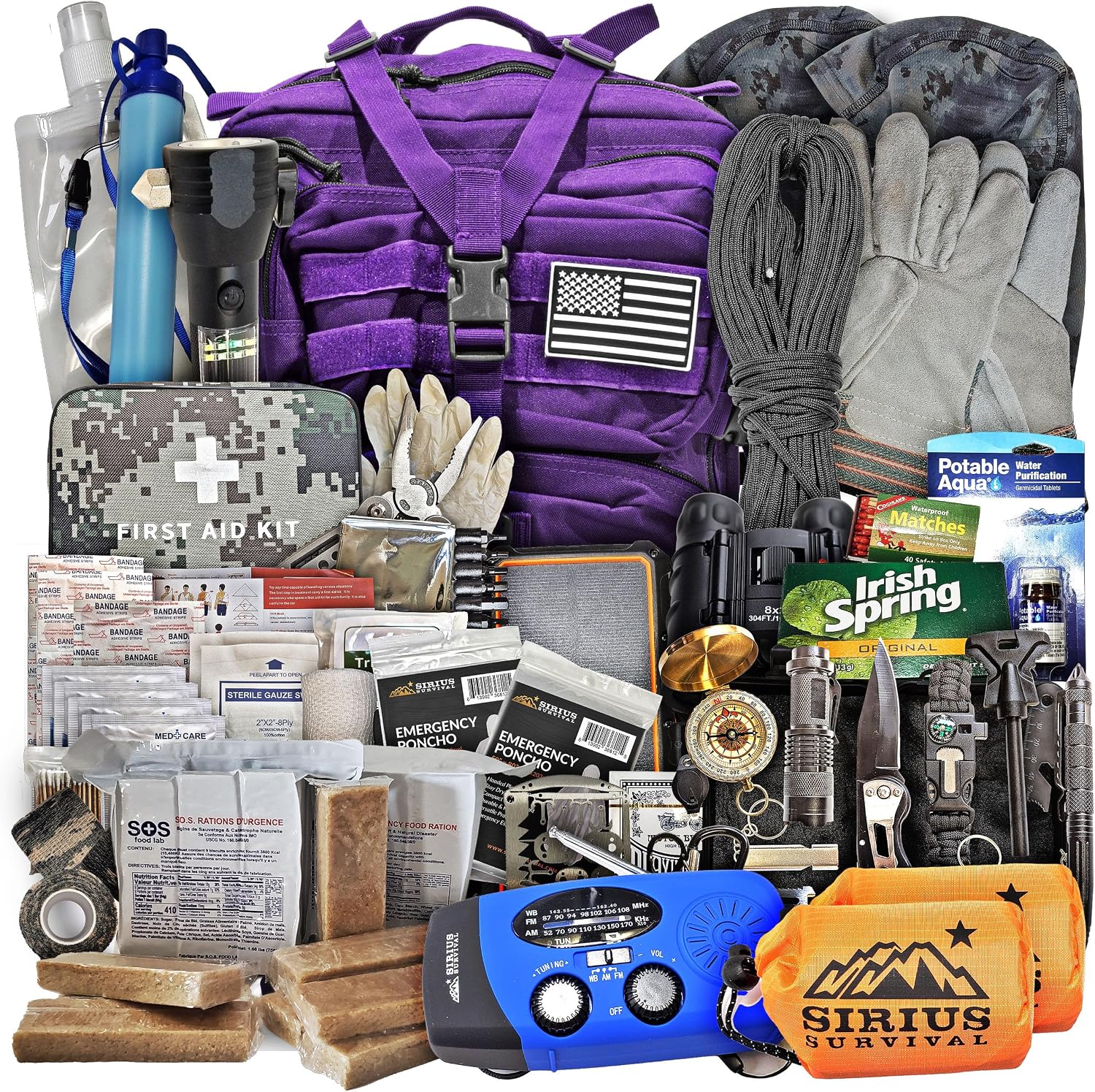 Sirius: Pre-Packed Bug Out Bag - 72 Hour Kit for 2 People - Bugout Backpack Survival Kit - Premium 50L Go Bag Tactical Backpack - Essential Bug Out Gear - Upgraded Survival Backpack