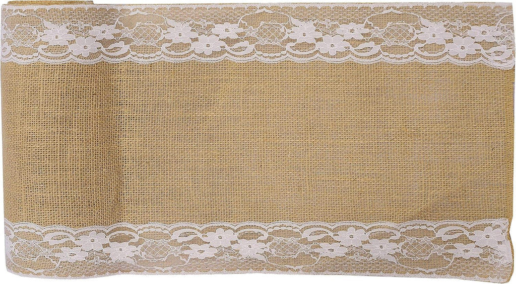 MDS Pack of 10 Wedding 12 x 108 inch Vintage Lace Burlap Table Runner, Rustic Farmhouse Jute Country Vintage Jute Burlap Roll for Wedding,Christmas Xmas New Year Party Jute Runner-Natural