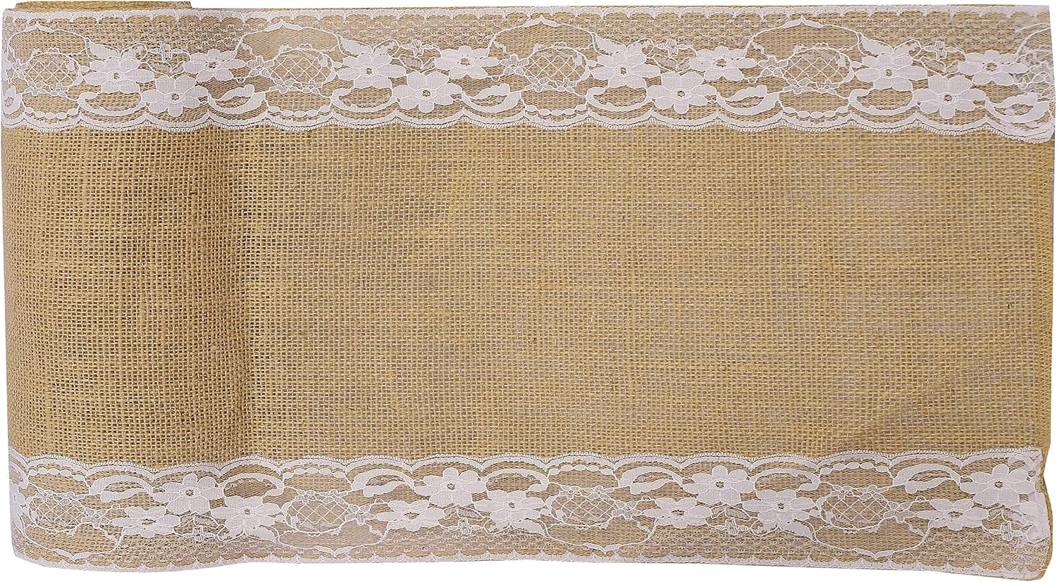 MDS Pack of 10 Wedding 12 x 108 inch Vintage Lace Burlap Table Runner, Rustic Farmhouse Jute Country Vintage Jute Burlap Roll for Wedding,Christmas Xmas New Year Party Jute Runner-Natural