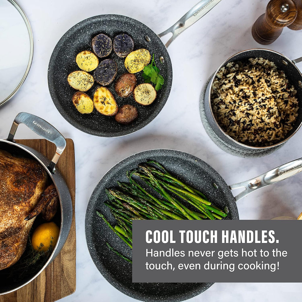 20 Pc Pots and Pans Set Non Stick - Granitestone Cookware Set with Frying Pan, Bakeware & Steamer, Diamond Infused, Aluminum, Non Toxic PFOA PFOS Free, Metal Utensil Safe, Oven Safe to 500°F, Black