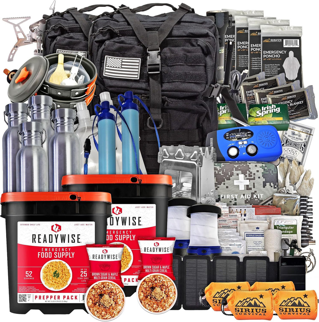 Family Comfort 72 Emergency Survival Kit/Backpack – 72 Hour for 2 People – Disaster Preparedness – Delicious ReadyWise Food, Gear, Lighting, First Aid, Tools & More - Sirius Survival