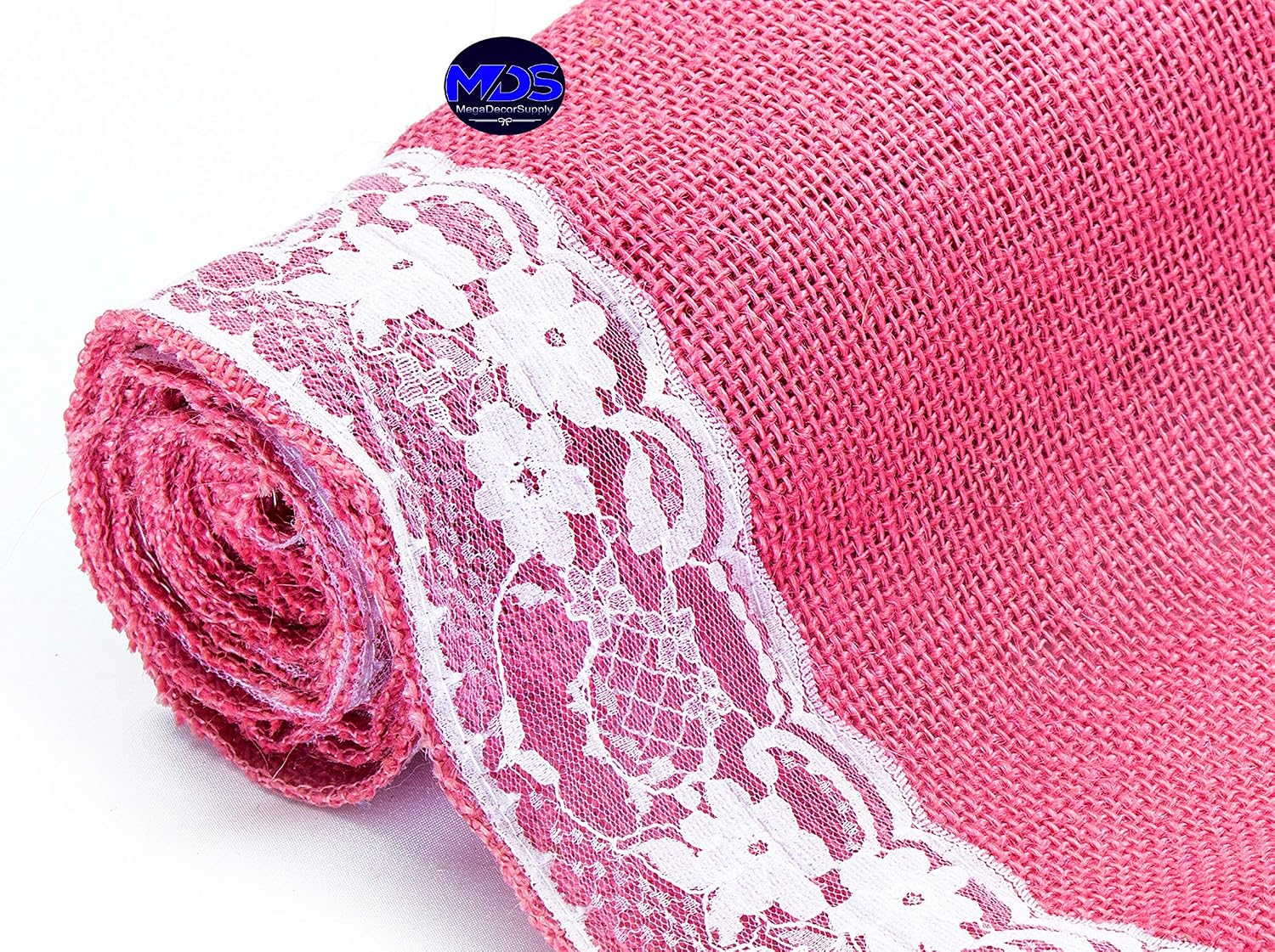MDS Pack of 15 Wedding 12 x 108 inch Burlap Lace Hessian Table Runner Rustic Pink Jute Country Vintage for Wedding Banquet Decoration – Pink Lace Jute Burlap