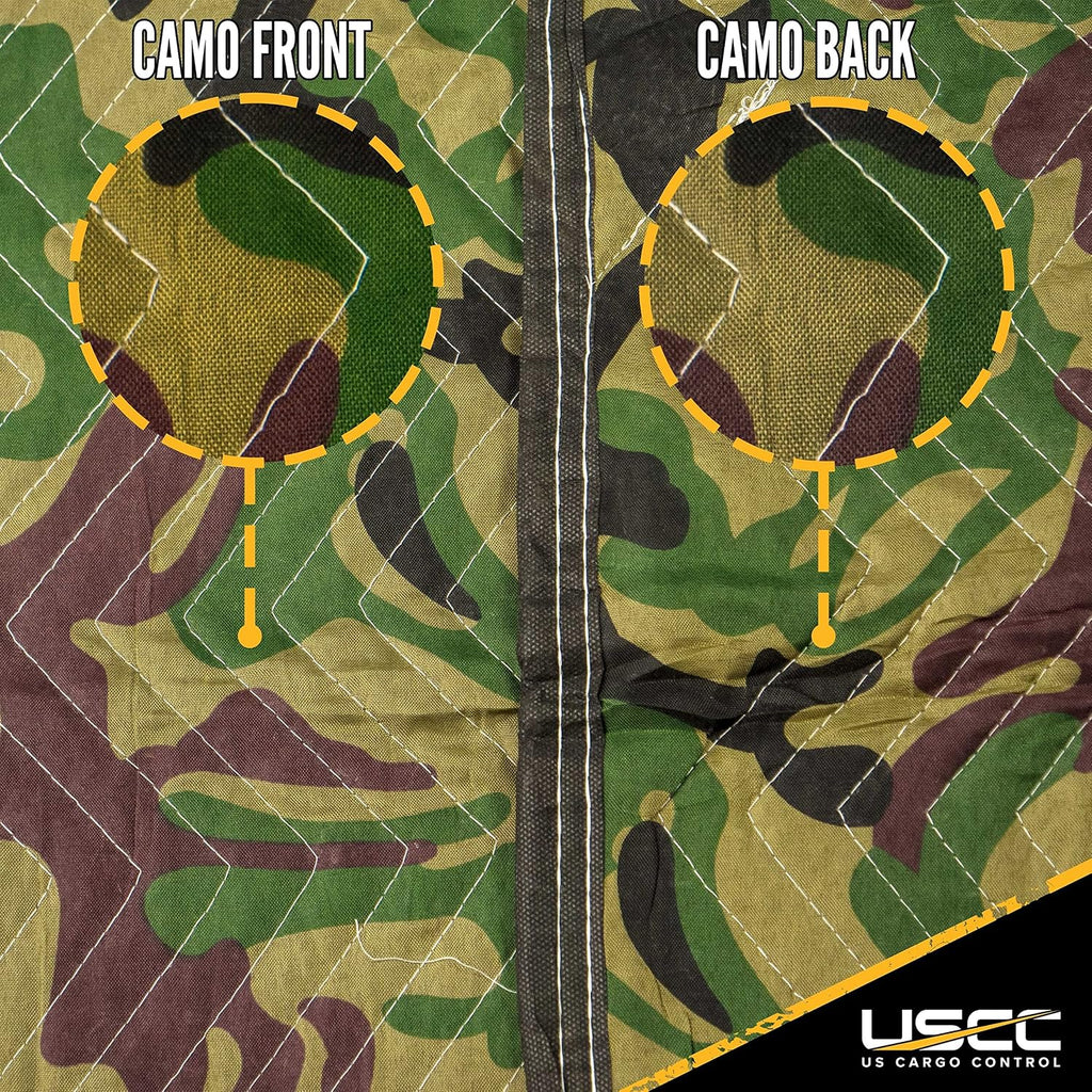 US Cargo Control Camo Moving Blankets 80'x72' MBCAMO, (65 lb/doz weight), Professional Quilted Large Moving Blankets, 12 Pack Utility Blankets, Use for Packing, Shipping, Hunting, Camping