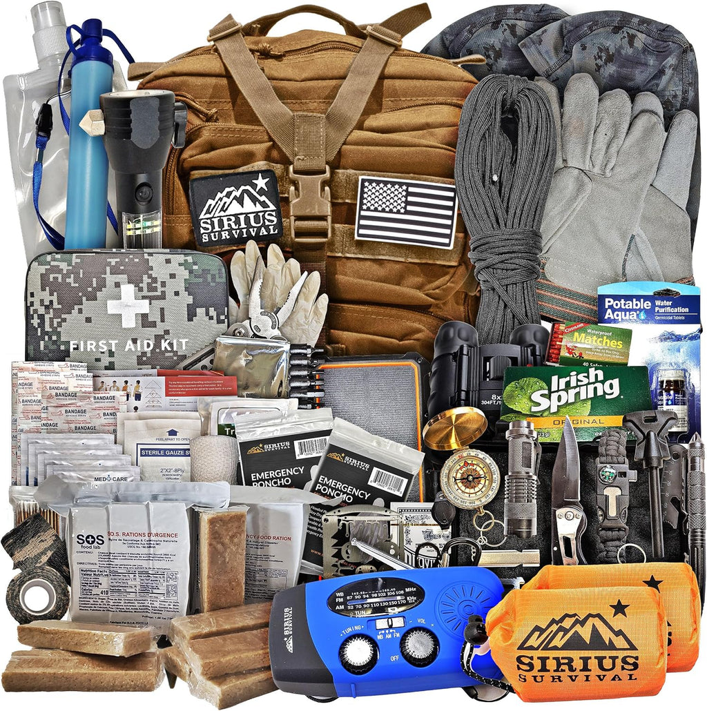 Sirius: Pre-Packed Bug Out Bag - 72 Hour Kit for 2 People - Bugout Backpack Survival Kit - Premium 50L Go Bag Tactical Backpack - Essential Bug Out Gear - Upgraded Survival Backpack