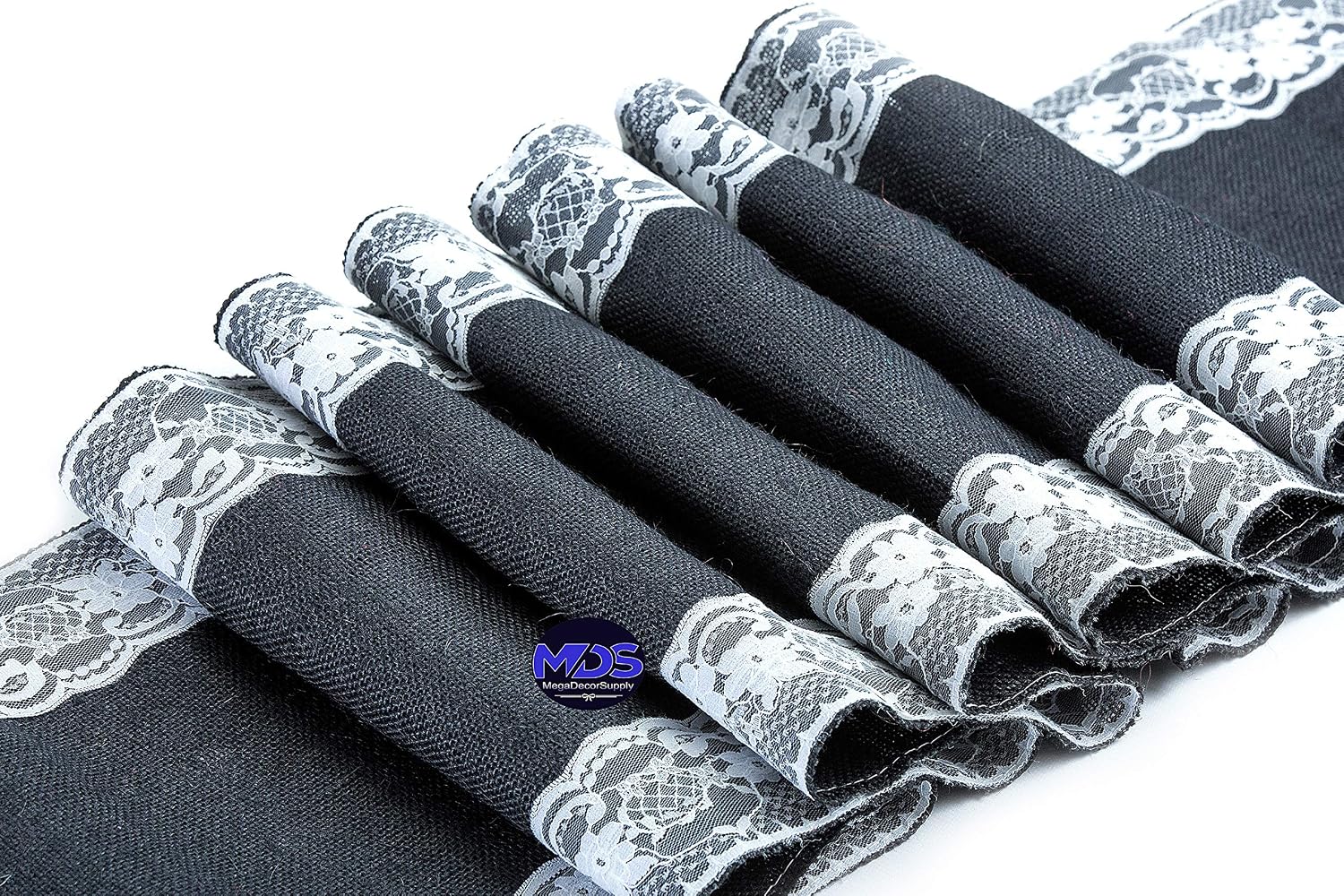 MDS Pack of 20 Wedding 12 x 108 inch Burlap Lace Hessian Table Runner Rustic Black Jute Country Vintage for Wedding Banquet Decoration – Black Lace Jute Burlap