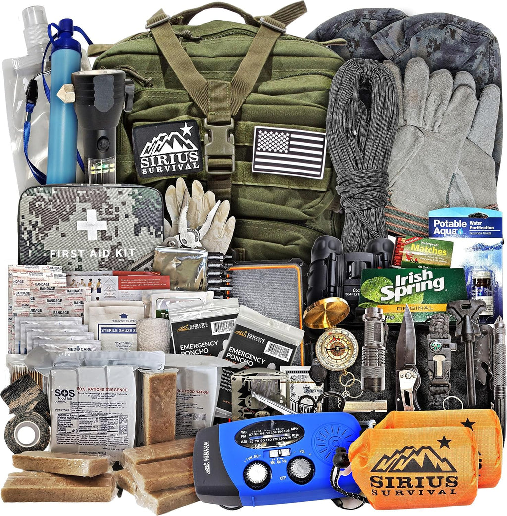 Sirius: Pre-Packed Bug Out Bag - 72 Hour Kit for 2 People - Bugout Backpack Survival Kit - Premium 50L Go Bag Tactical Backpack - Essential Bug Out Gear - Upgraded Survival Backpack