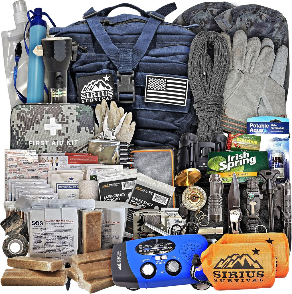 Sirius: Pre-Packed Bug Out Bag - 72 Hour Kit for 2 People - Bugout Backpack Survival Kit - Premium 50L Go Bag Tactical Backpack - Essential Bug Out Gear - Upgraded Survival Backpack