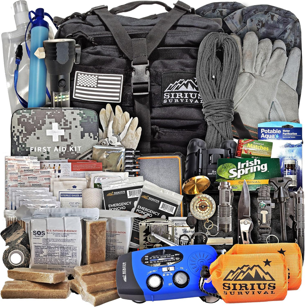 Sirius: Pre-Packed Bug Out Bag - 72 Hour Kit for 2 People - Bugout Backpack Survival Kit - Premium 50L Go Bag Tactical Backpack - Essential Bug Out Gear - Upgraded Survival Backpack