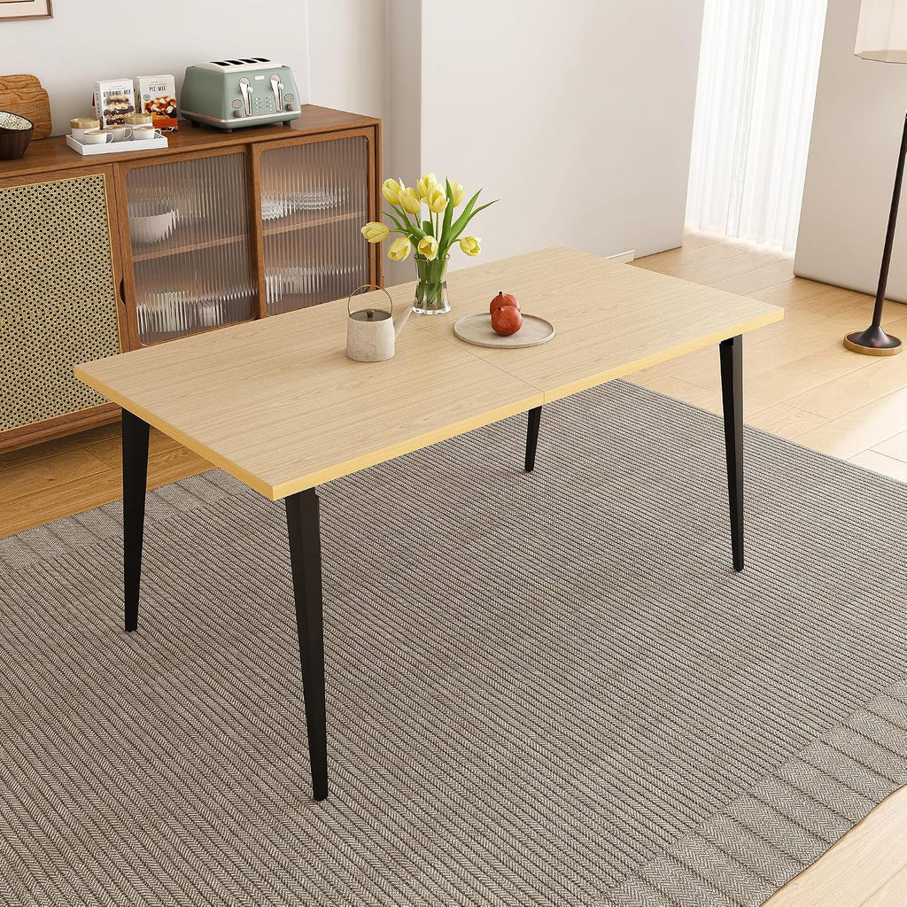 Modern Rustic Industrial Dining Table for 6-8 People – Rectangular Wooden Tabletop, Rust-Resistant Iron Legs, Non-Slip Pads – Versatile Indoor/Outdoor Kitchen & Patio Furniture