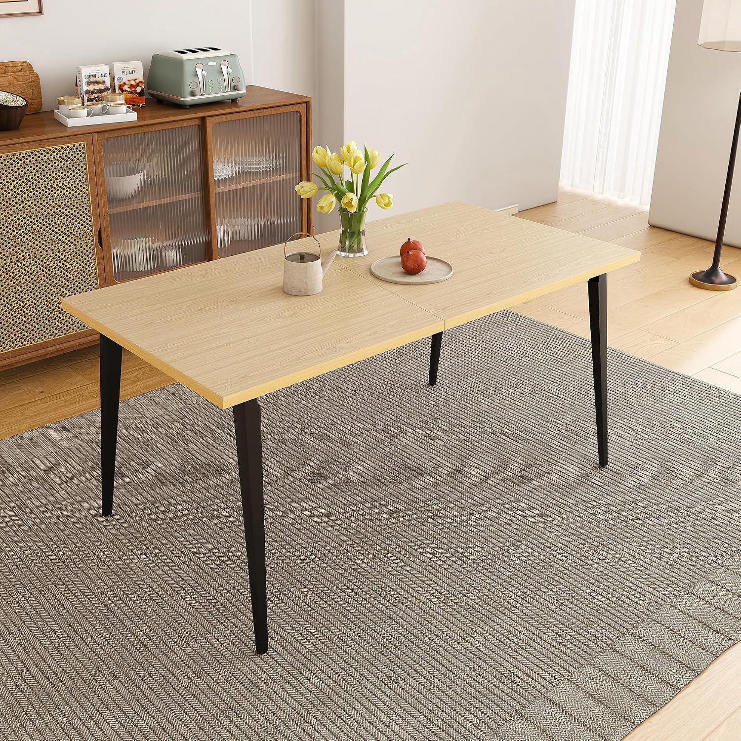 Modern Rustic Industrial Dining Table for 6-8 People – Rectangular Wooden Tabletop, Rust-Resistant Iron Legs, Non-Slip Pads – Versatile Indoor/Outdoor Kitchen & Patio Furniture