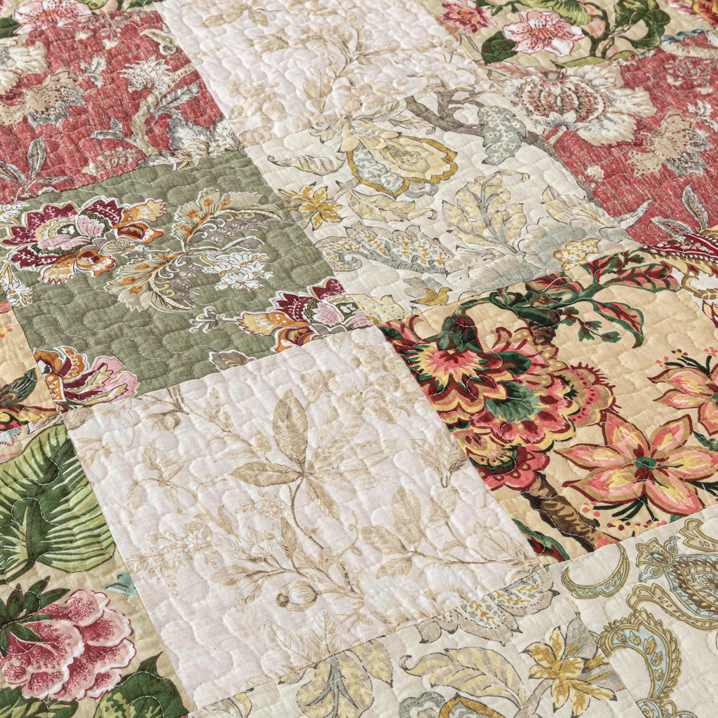 Chezmoi Collection Lunaria 3-Piece Washed Patchwork Cotton Quilt Set - Soft Lightweight Breathable Reversible Floral Quilted Bedspread for All Seasons. King Size
