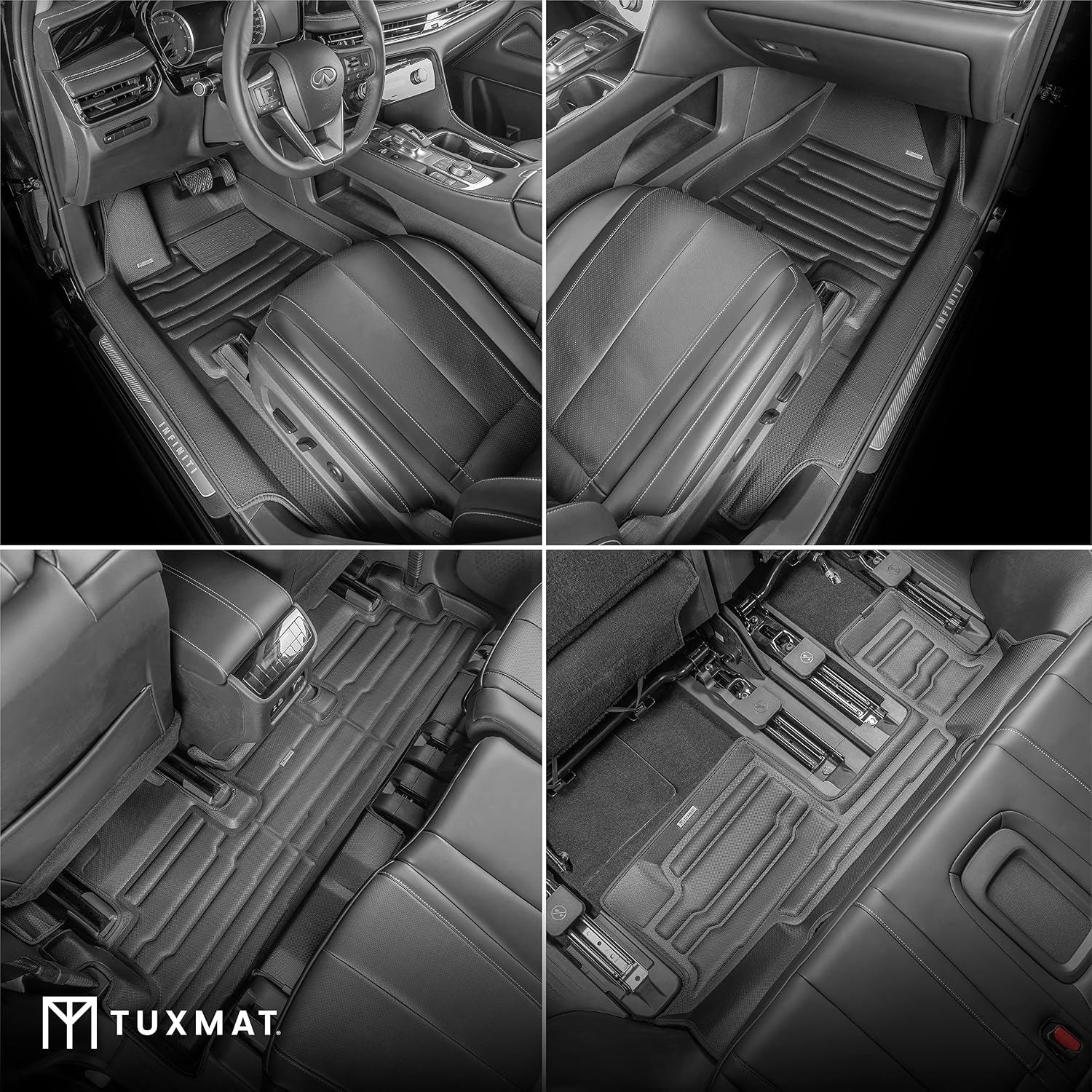 TuxMat - for Infiniti QX60 7-Seater 2022-2026 Models - Custom Car Mats - Maximum Coverage, All Weather, Laser Measured - This Full Set Includes 1st, 2nd and 3rd Rows