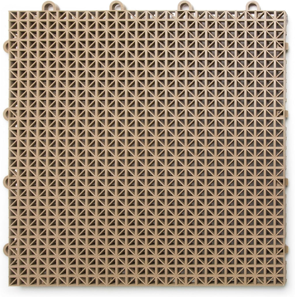 Big Floors DuraGrid Deck Tiles, Interlocking Outdoor Tiles for Patio, Self-Draining, UV-Resistant, Water-Resistant Modular Flooring, Easy Install, 24 Pack, Beige