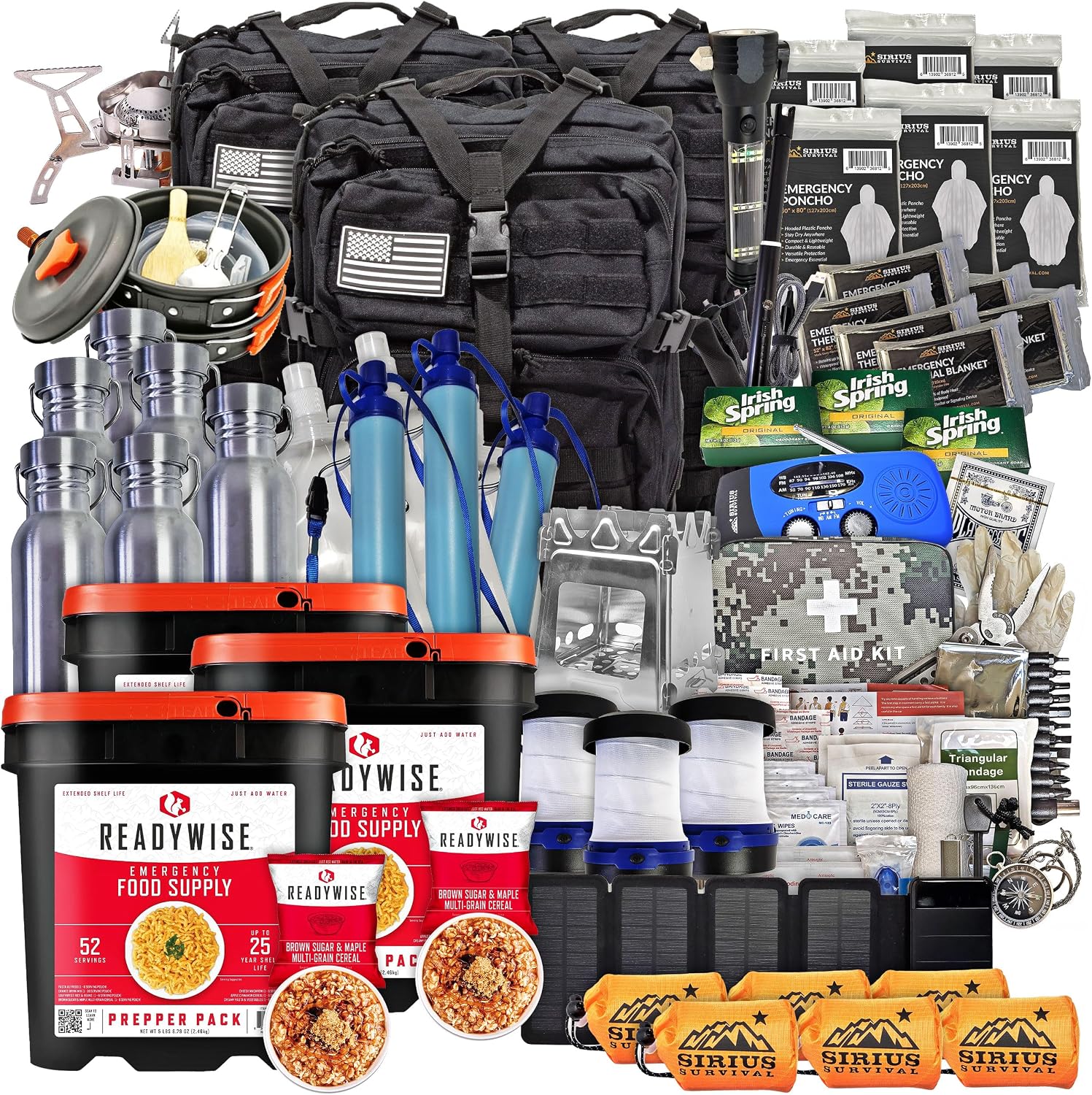 Family Comfort 72 Emergency Survival Kit/Backpack – 72 Hour for 2 People – Disaster Preparedness – Delicious ReadyWise Food, Gear, Lighting, First Aid, Tools & More - Sirius Survival