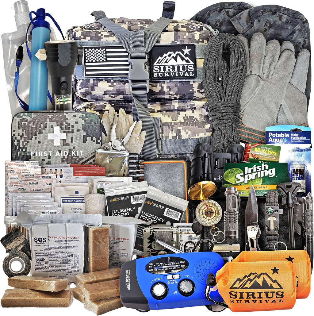Sirius: Pre-Packed Bug Out Bag - 72 Hour Kit for 2 People - Bugout Backpack Survival Kit - Premium 50L Go Bag Tactical Backpack - Essential Bug Out Gear - Upgraded Survival Backpack