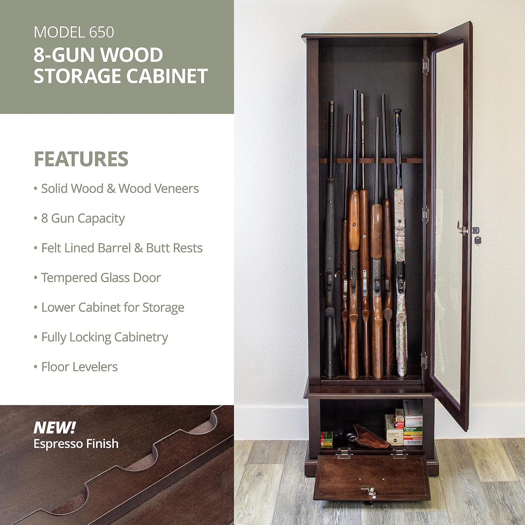 American Furniture Classics Model 650 8 Gun Cabinet with Locking Glass Door