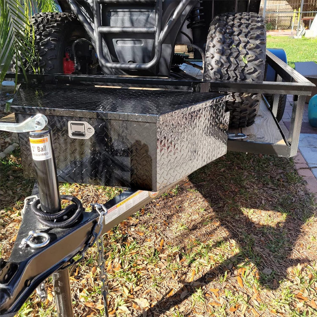 26 Inch Aluminum Utility Trailer Tongue Tool Box Wide Utility Trailer Tongue Toolbox RV Storage OrganizerTrailer Storage Tool Box With Lock & Keys Black,5 Bar Tread (26'X13.3'X12')