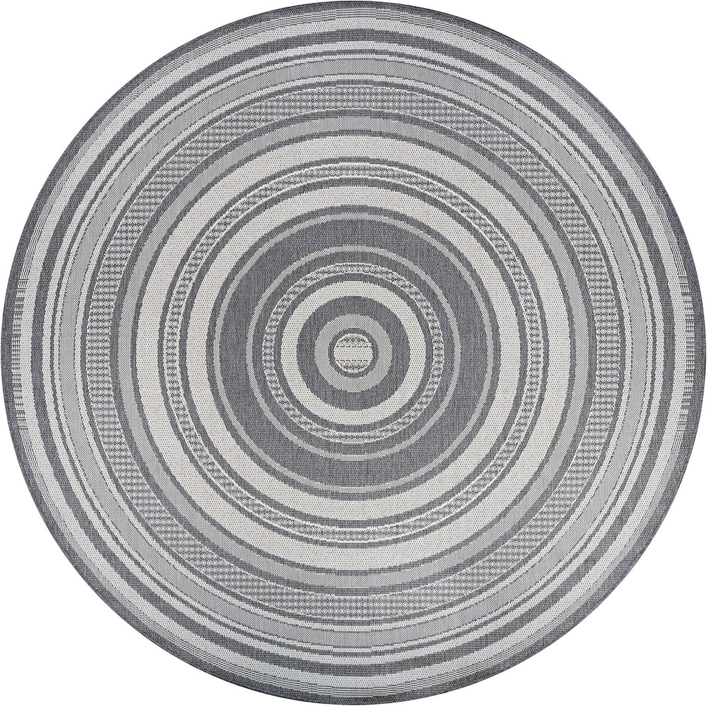 Couristan Recife Indoor Outdoor Rug - Gazebo Stripe 7'6' Round in Champagne and Grey, Low Pile, Hose Washable, Pet- Kid Friendly Home Decor for Living Room, Patio Furniture Set, Kitchen