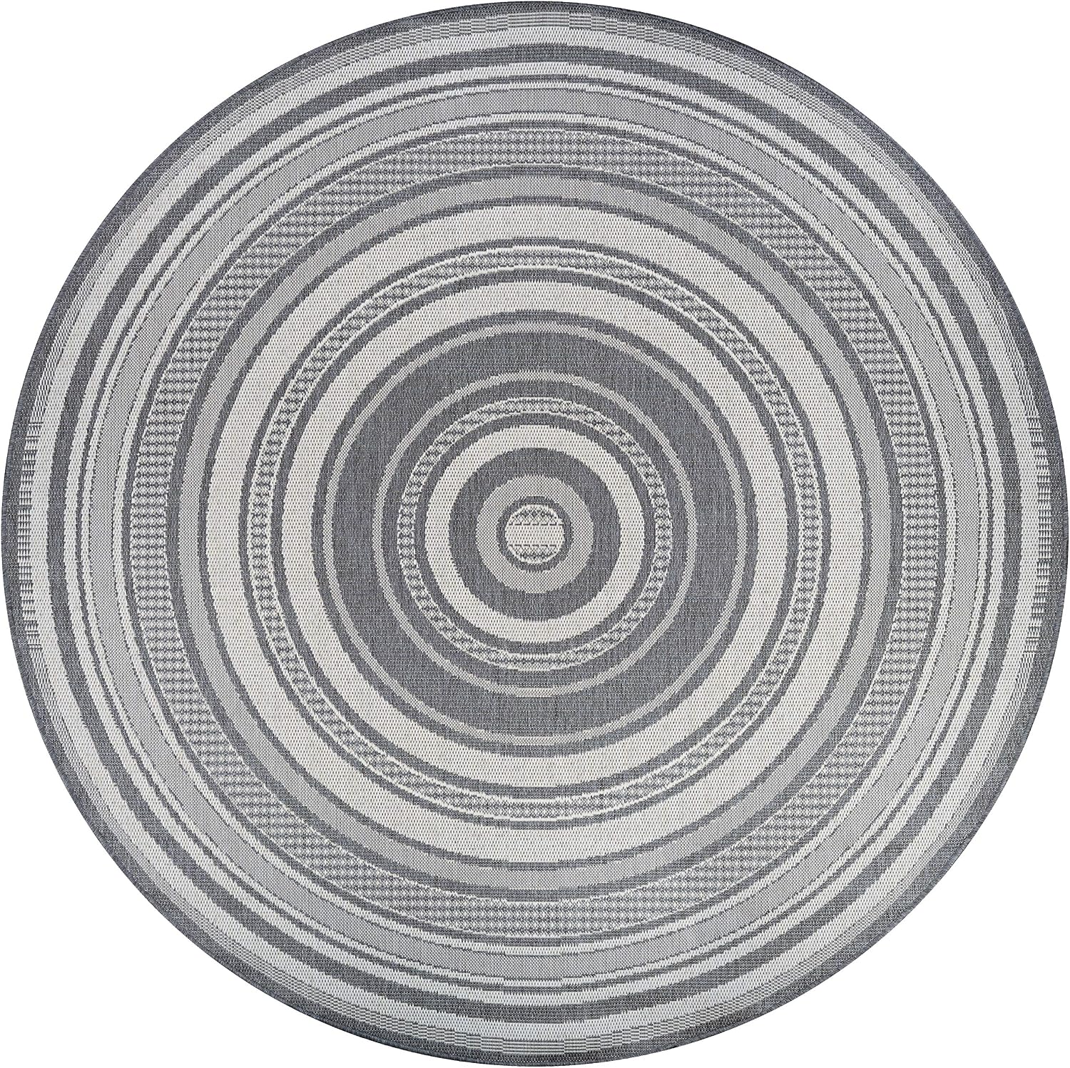 Couristan Recife Indoor Outdoor Rug - Gazebo Stripe 7'6' Round in Champagne and Grey, Low Pile, Hose Washable, Pet- Kid Friendly Home Decor for Living Room, Patio Furniture Set, Kitchen
